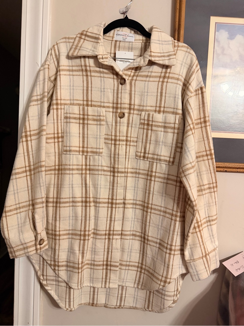 Discount Divas Oversized Cream Plaid Shirt Jacket - Classic Casual